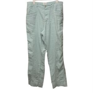 Nicole Miller 100% Linen Pants XL Seafoam Blue Green Elastic Back High Rise